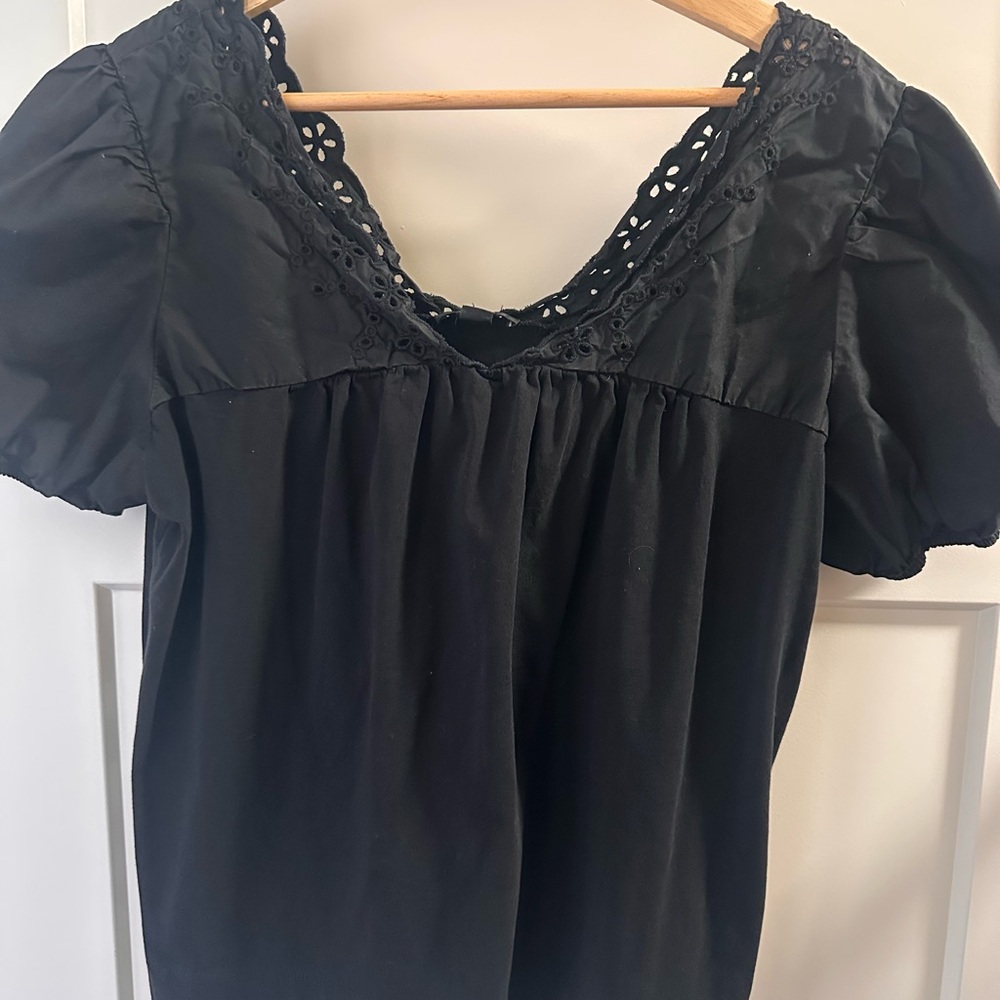 J. Crew Black Blouse with Lace Trim